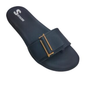Women’s Stylish Slip-On Flat Sandals with Gold Buckle