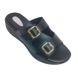 STYLISH Women's Dual Strap Wedge Sliders with Metallic Buckles