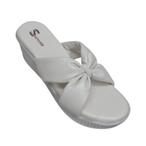 Women’s White Bow Detail Platform Slides | Soft Cushioned Casual Slip-On Sandals