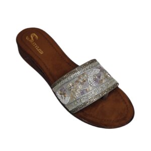 Women’s Handcrafted Embroidered Toe-Ring Wedge Sandals – Ethnic Comfort Slides