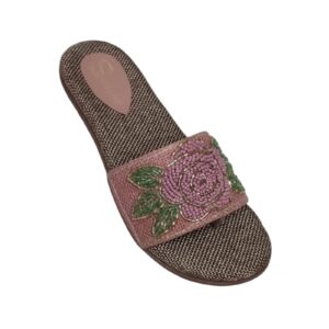 Handcrafted Floral Beaded Jute Flat Sandals for Women